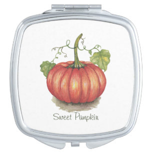 Cute Pumpkin With Vines In Watercolor Compact Mirror
