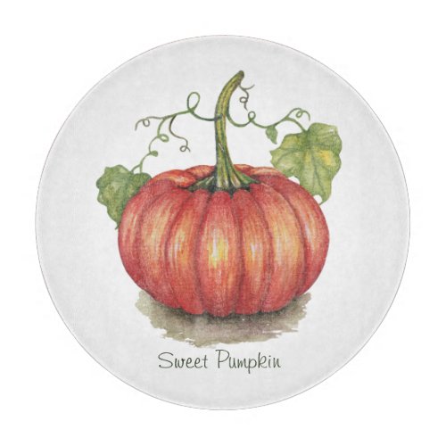 Cute Pumpkin With Vines In Watercolor Cutting Board