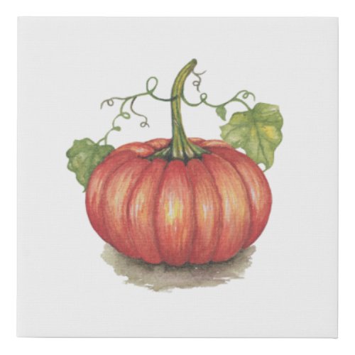 Cute Pumpkin With Vines In Watercolor Faux Canvas Print