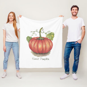 Cute Pumpkin With Vines In Watercolor Fleece Blanket
