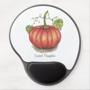 Cute Pumpkin With Vines In Watercolor Gel Mouse Pad