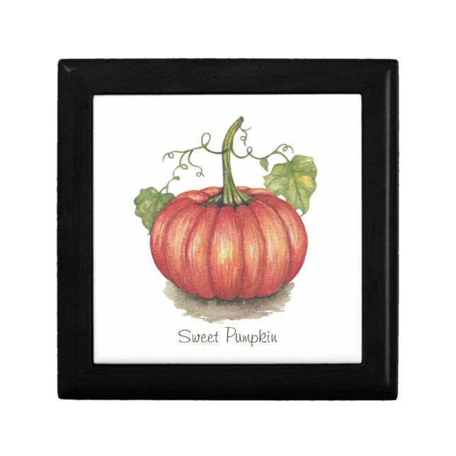 Cute Pumpkin With Vines In Watercolor Gift Box (Front)