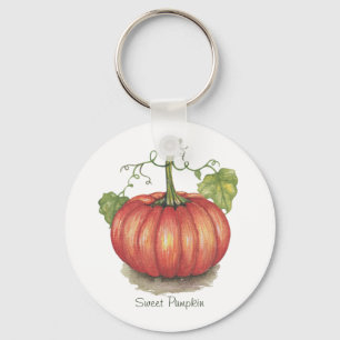 Cute Pumpkin With Vines In Watercolor Keychain