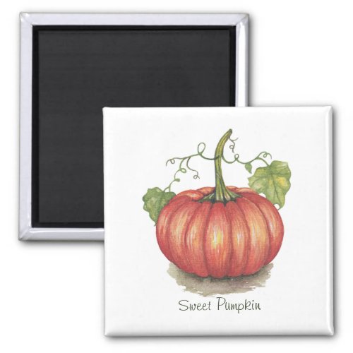 Cute Pumpkin With Vines In Watercolor Magnet