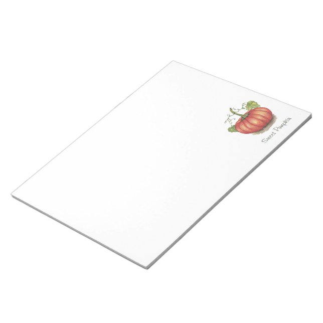 Cute Pumpkin With Vines In Watercolor Notepad (Angled)