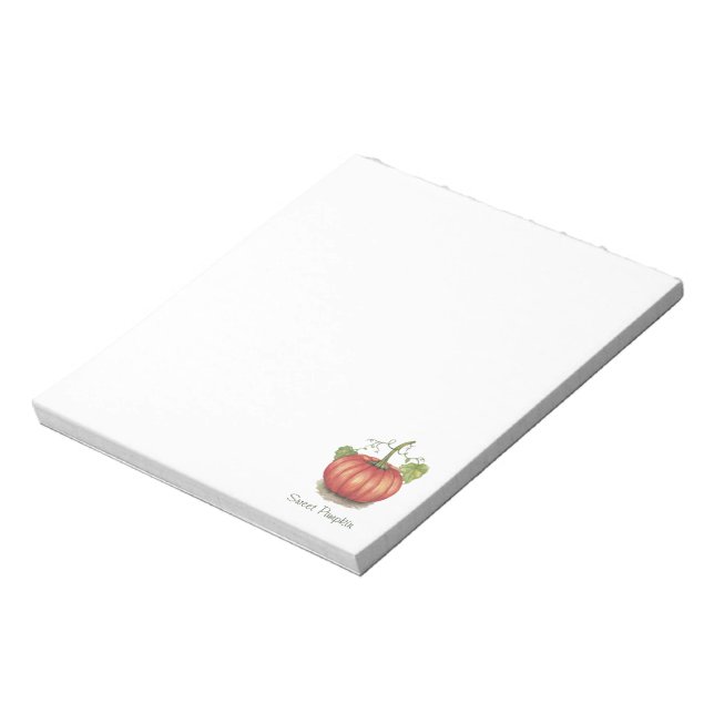 Cute Pumpkin With Vines In Watercolor Notepad (Rotated)