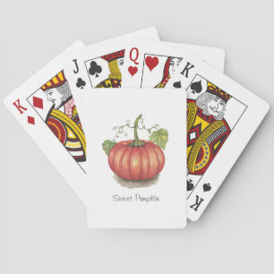 Cute Pumpkin With Vines In Watercolor Poker Cards