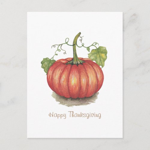 Cute Pumpkin With Vines In Watercolor Postcard