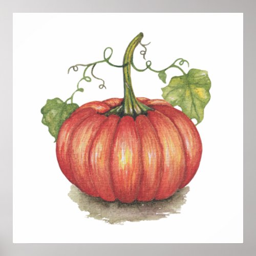 Cute Pumpkin With Vines In Watercolor Poster