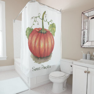 Cute Pumpkin With Vines In Watercolor Shower Curtain