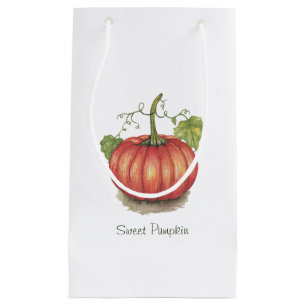 Cute Pumpkin With Vines In Watercolor Small Gift Bag