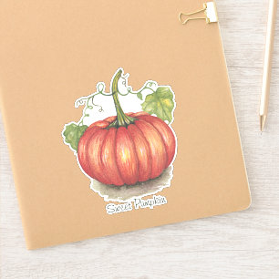 Cute Pumpkin With Vines In Watercolor Sticker