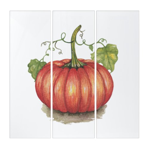 Cute Pumpkin With Vines In Watercolor Triptych