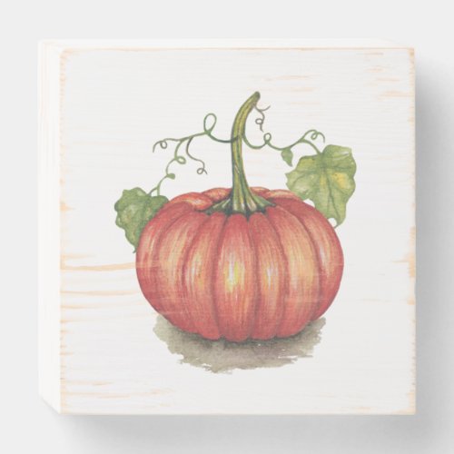 Cute Pumpkin With Vines In Watercolor Wooden Box Sign