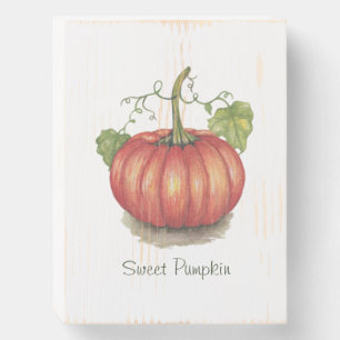 Cute Pumpkin With Vines In Watercolor Wooden Box Sign