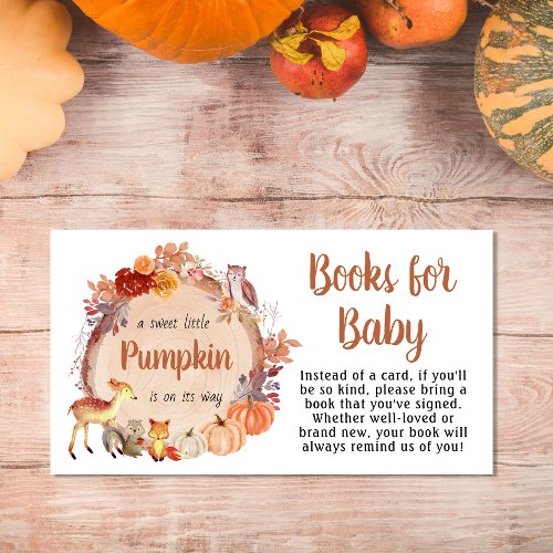 Cute Pumpkin Woodland Books For Baby Shower Enclosure Card