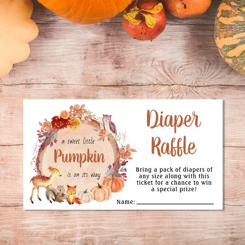 Cute Pumpkin Woodland Diaper Raffle Baby Shower Enclosure Card