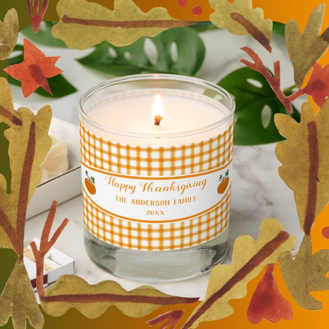 Cute Pumpkin Yellow Orange Plaid Thanksgiving Gift Scented Candle (Creator Uploaded)