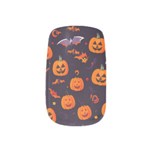 Cute Pumpkins And Bats Minx Nail Art