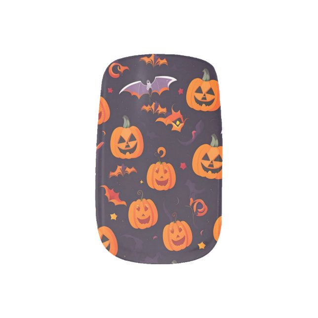 Cute Pumpkins And Bats Minx Nail Art (Left Thumb)