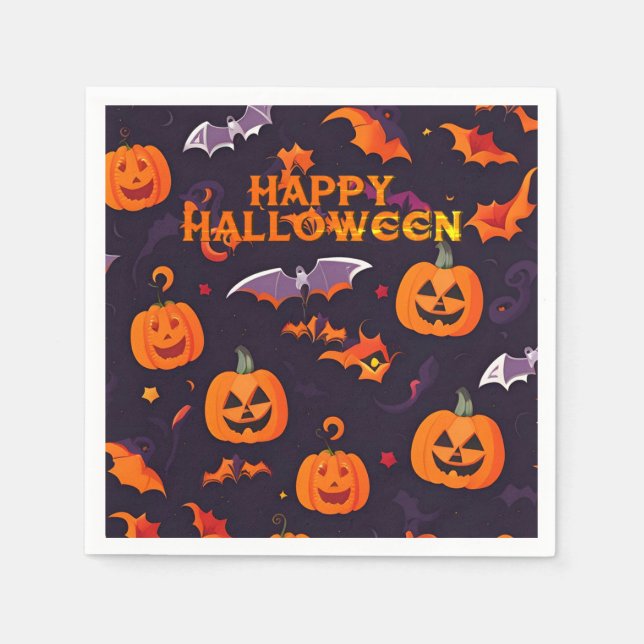 Cute Pumpkins And Bats Napkins (Front)