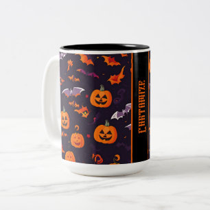 Cute Pumpkins And Bats Two-Tone Coffee Mug