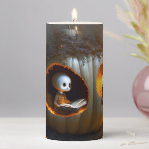 Cute Pumpkins and Ghost Halloween Pillar Candle