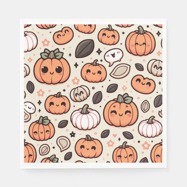 Cute Pumpkins and Pumpkin Seeds Halloween Party Napkins (Front)