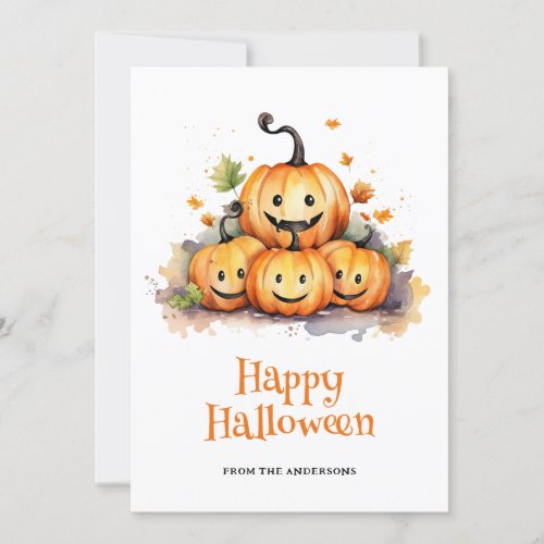 Cute Pumpkins Ghosts Happy Halloween Card