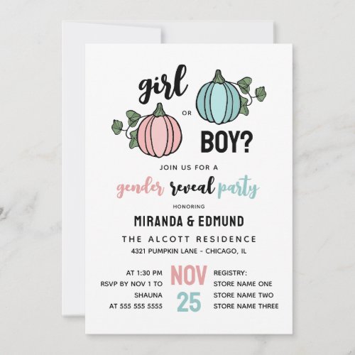 Cute Pumpkins Girl or Boy Gender Reveal Invitation