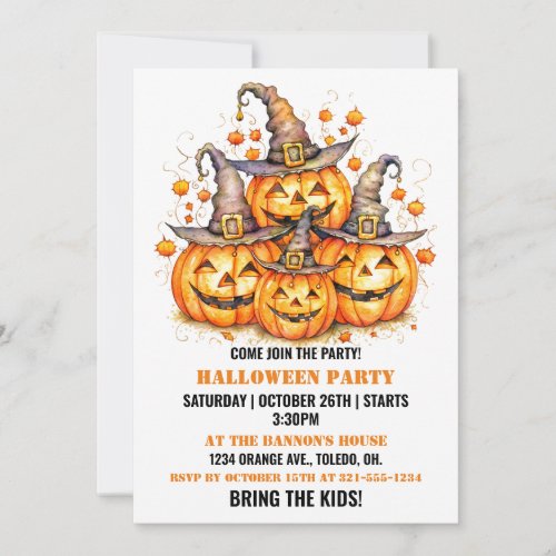 Cute Pumpkins Happy Halloween Party Invitations