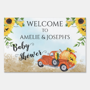 Cute Pumpkins in Truck Fall Autumn Baby Shower S Sign