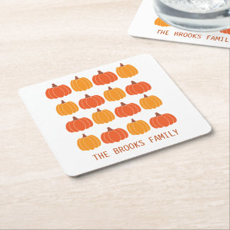 Cute Pumpkins Personalized Family Harvest Season Square Paper Coaster