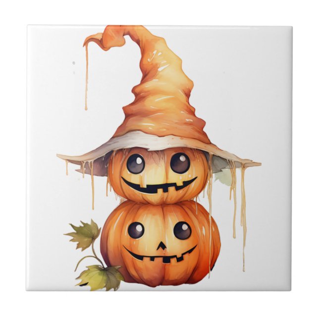 Cute Pumpkins Sticker Ceramic Tile (Front)