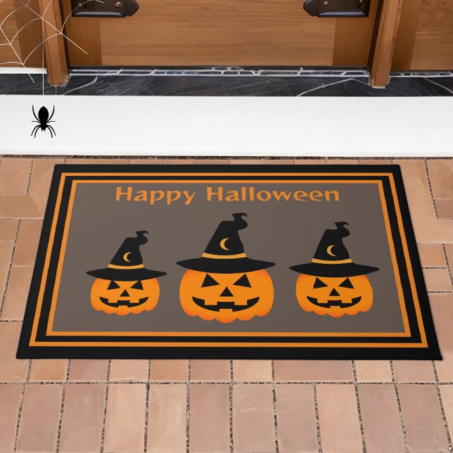 Cute Pumpkins Wearing Witch's Hat Happy Halloween  Doormat (Creator Uploaded)