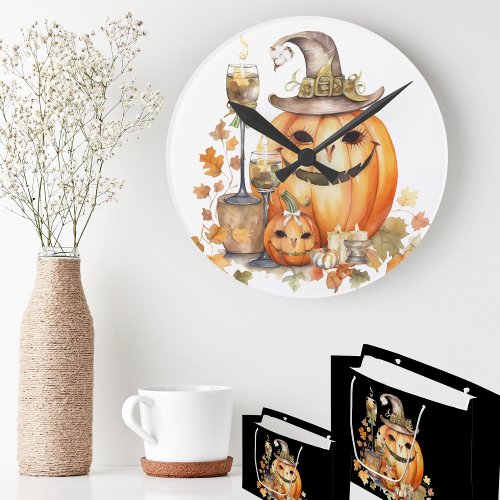 Cute Pumpkins with Bows Candles and Lashes Round Clock