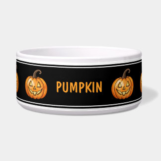 Cute Pumpkins With Faces And Name Halloween Black Bowl
