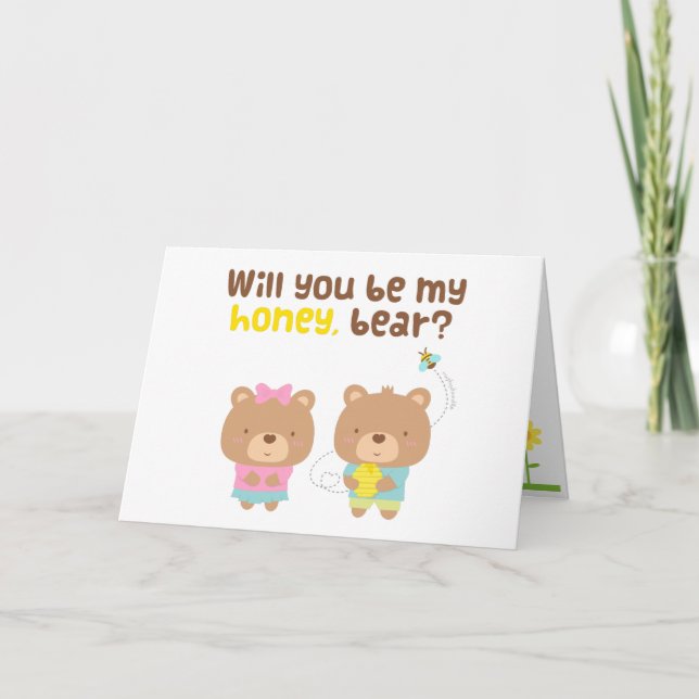 Cute Pun Love Confession Be My Honey Bear Holiday Card (Front)