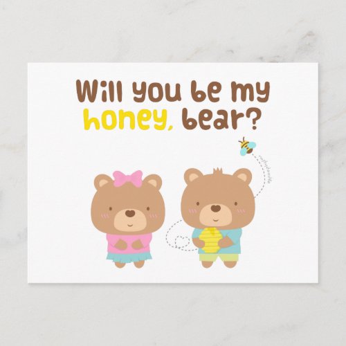 Cute Pun Love Confession Be My Honey Bear Postcard