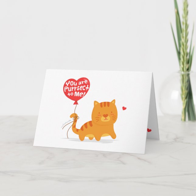 Cute Pun Love Humor Kitty Cat Cartoon Holiday Card (Front)