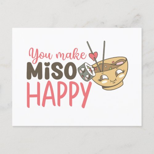 Cute Pun You Make Miso Happy Funny Valentines Day Postcard