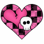Cute punk hot pink and black heart and skull statuette<br><div class="desc">Adorable girly hot pink and black emo,  scene,  and punk rock retro 80s checkerboard pattern with a skull and broken heart as a 5x7" acrylic photosculpture magnet.</div>