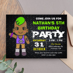 Cute Punk Neon Rock Star Birthday Party Invitation
