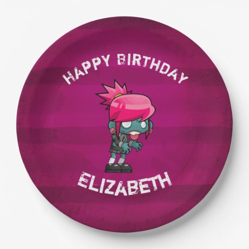 Cute Punk Rock Zombie Girl Happy Birthday Paper Plates