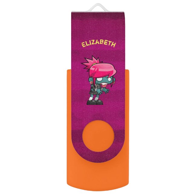 Cute Punk Rock Zombie Girl Illustration Flash Drive (Front Vertical)