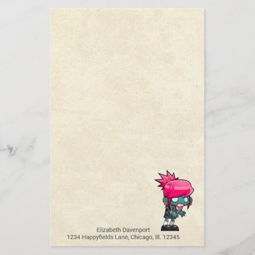 Cute Punk Rock Zombie Girl Illustration Stationery