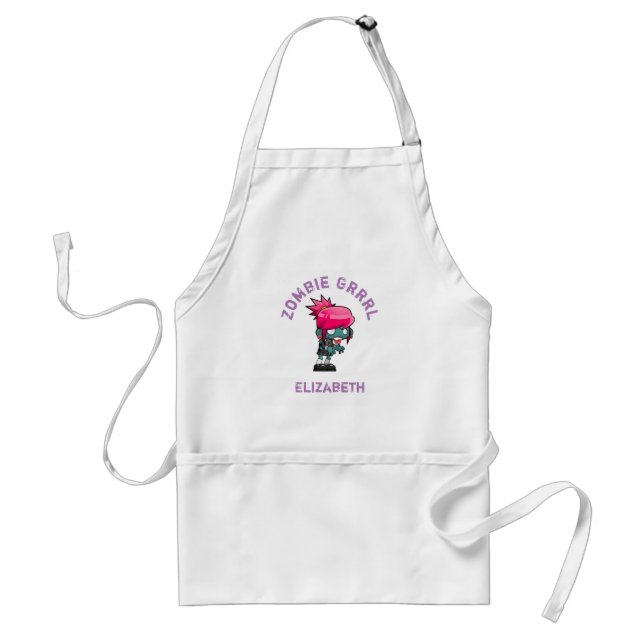 Cute Punk Rock Zombie Grrrl Personalized Adult Apron (Front)
