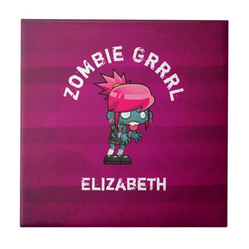 Cute Punk Rock Zombie Grrrl Personalized Ceramic Tile