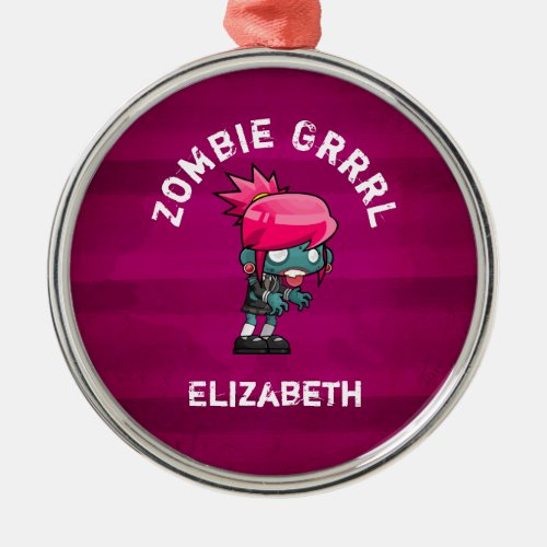 Cute Punk Rock Zombie Grrrl Personalized Metal Ornament