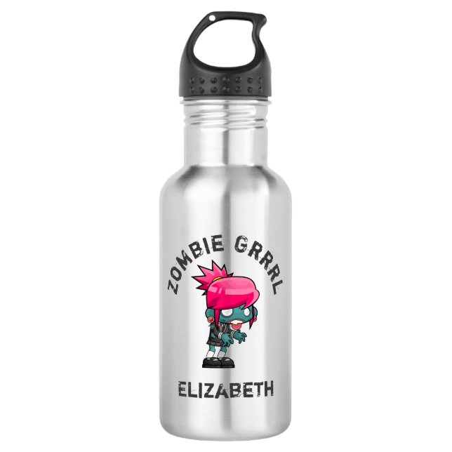 Cute Punk Rock Zombie Grrrl Water Bottle (Front)